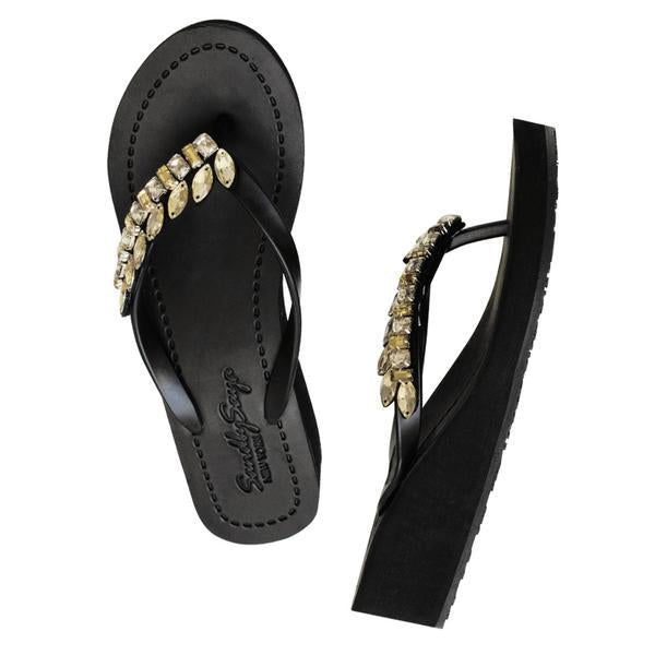 SAND BY SAYA N.Y. - Smith - Rhinestone Mid Wedge Flip Flops - 2 COLORS -