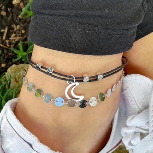 Boho 2pc Moon Beaded Anklet Ankle Bracelet -