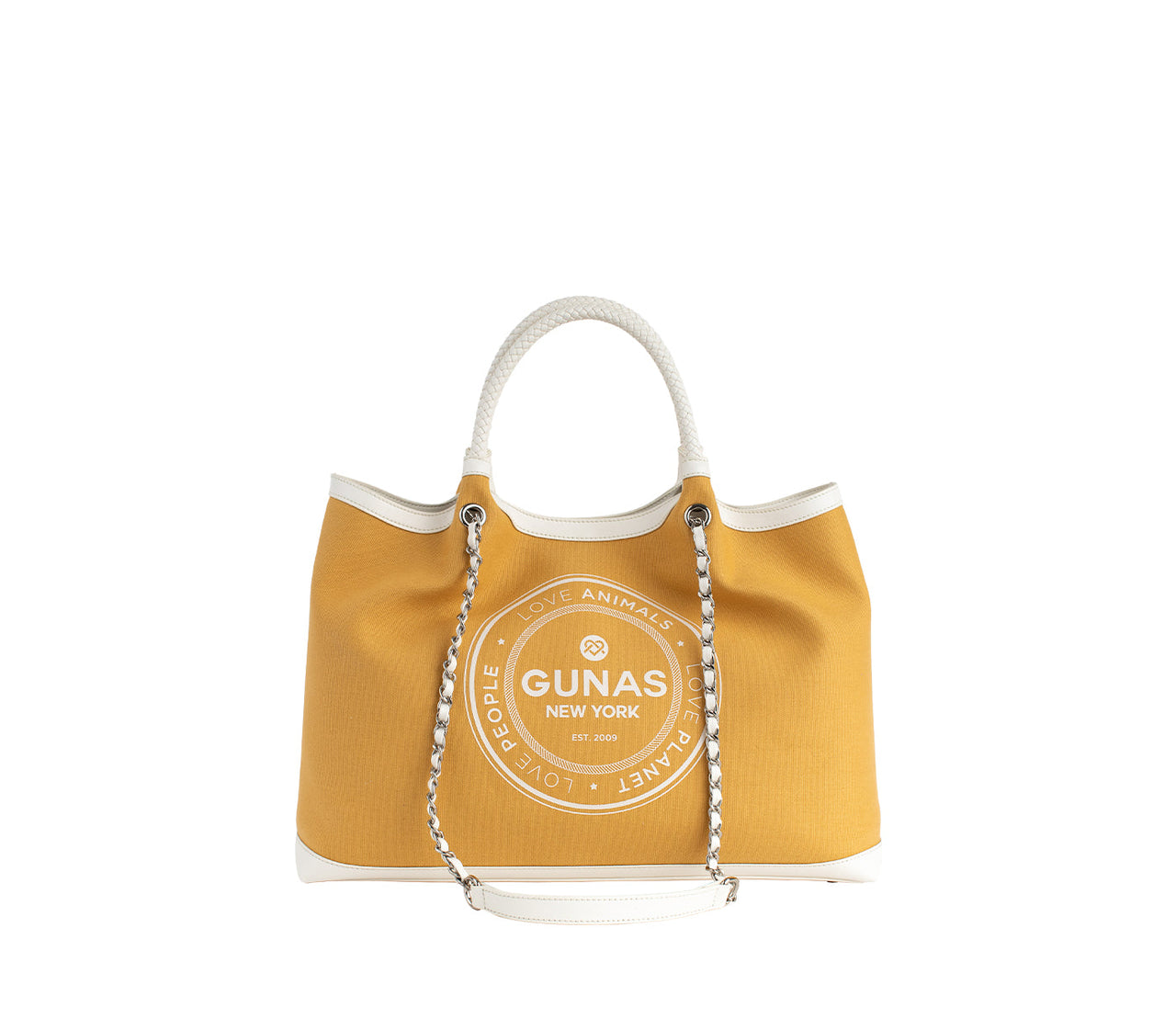 GUNAS NEW YORK - RUTH - Yellow Vegan Canvas Tote  / comes with make-up bag & dust pouch - 1 COLOR -