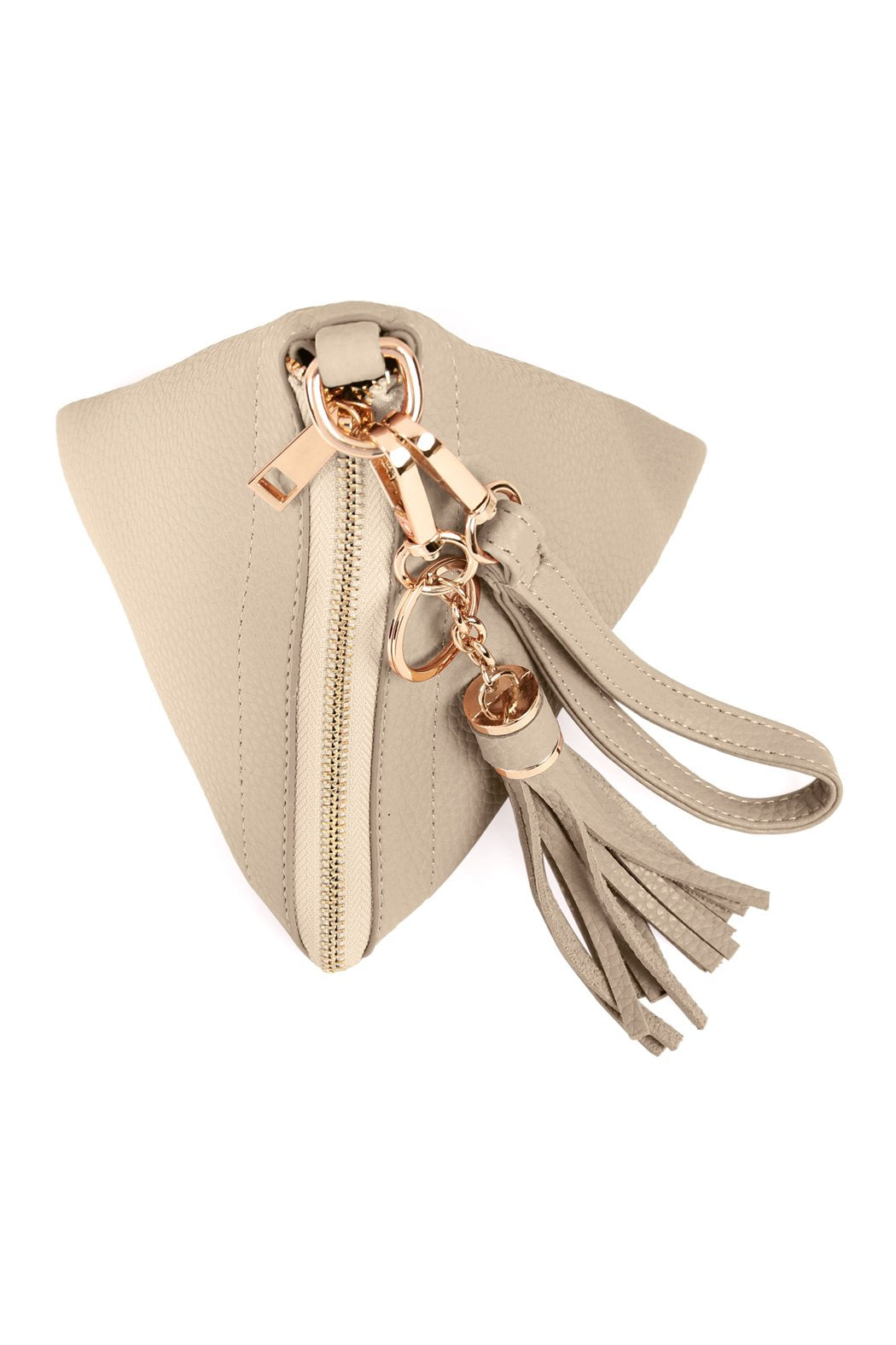 Riah Fashion - Pyramid Shape Tassel Wristlet Leather Bag - 15 COLORS -