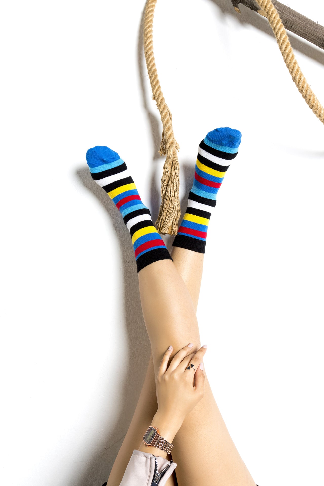 Women's Blue Rainbow Stripe Socks - 1 COLOR -