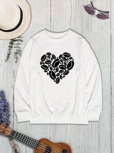 Heart Round Neck Dropped Shoulder Sweatshirt - T - 3 COLORS -