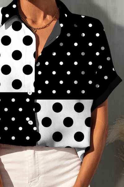 Polka Dot Short Sleeve Shirt - T - 1 COLOR -