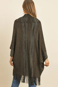 Thumbnail for Riah Fashion - Black Fringe Stripe Open Front Kimono - 1 COLOR