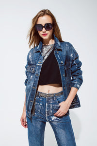 Thumbnail for Q2 - Oversized Denim Jacket With Silver Metallic Finished - 1 COLOR -