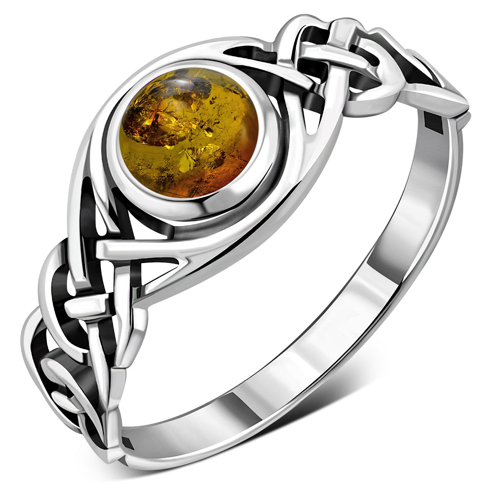 Creidne - Baltic Amber Celtic Knot Sterling Silver Ring - 5, 5.5, 6 - 3 SIZES -