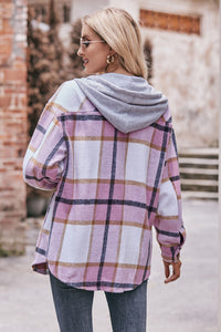 Thumbnail for Plaid Dropped Shoulder Hooded Jacket - T - 5 COLORS -