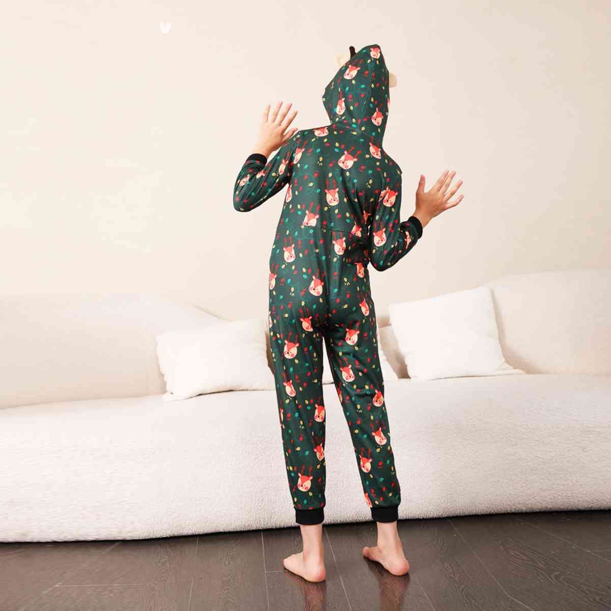 KIDS Printed Hooded Long Sleeve Jumpsuit - T -