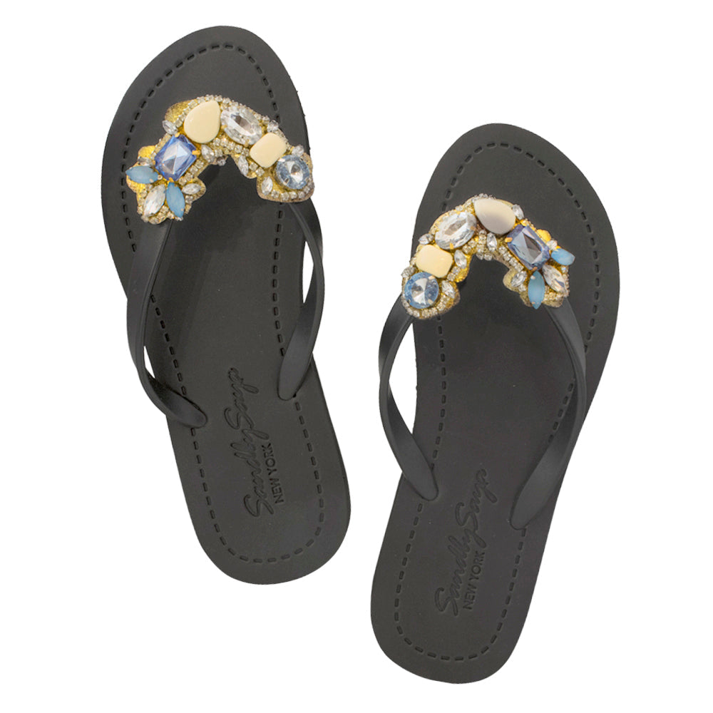 SAND BY SAYA N.Y. - Blue York - Rhinestone Flat Flip Flops Sandal - 5 COLORS -