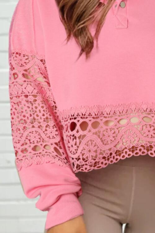 Crochet Snap Button Sweatshirt - T - 1 COLOR -