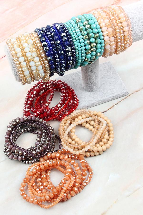 Seven Lines Glass Beads Stretch Bracelet - 22 COLORS