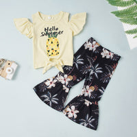 Thumbnail for HELLO SUMMER Graphic Top and Floral Flare Pants Set - 2 PCS. - T - 2 COLOR COMBOS -