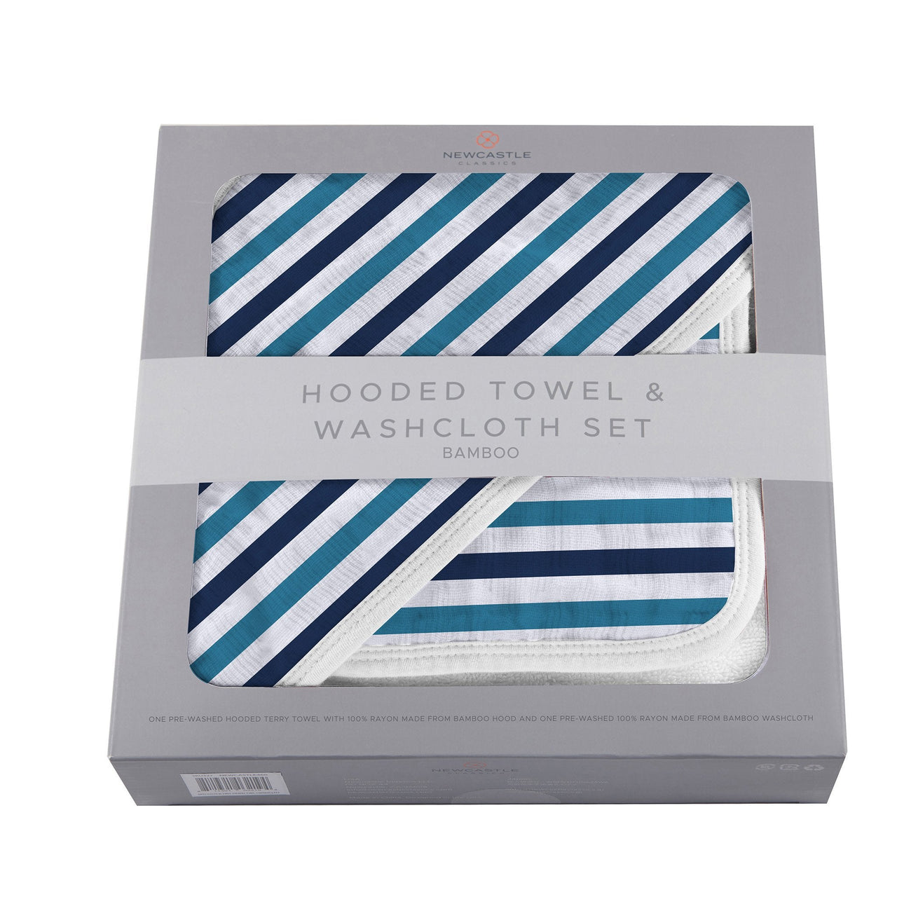 Newcastle - Blue and White Stripe Bamboo Hooded Towel and Washcloth Set -