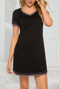 Thumbnail for Contrast Trim Short Sleeve Lounge Dress - T - 11 COLORS -