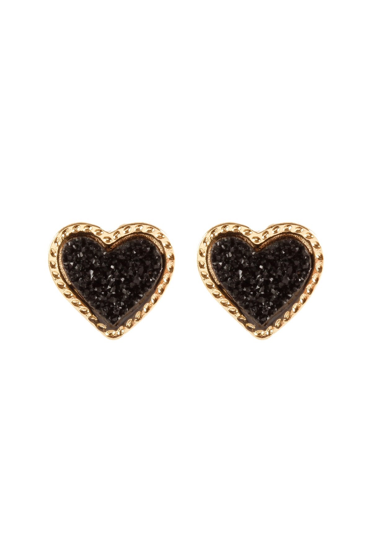 Riah Fashion - Metal Druzy Heart Valentine Post Earrings - 6 COLORS