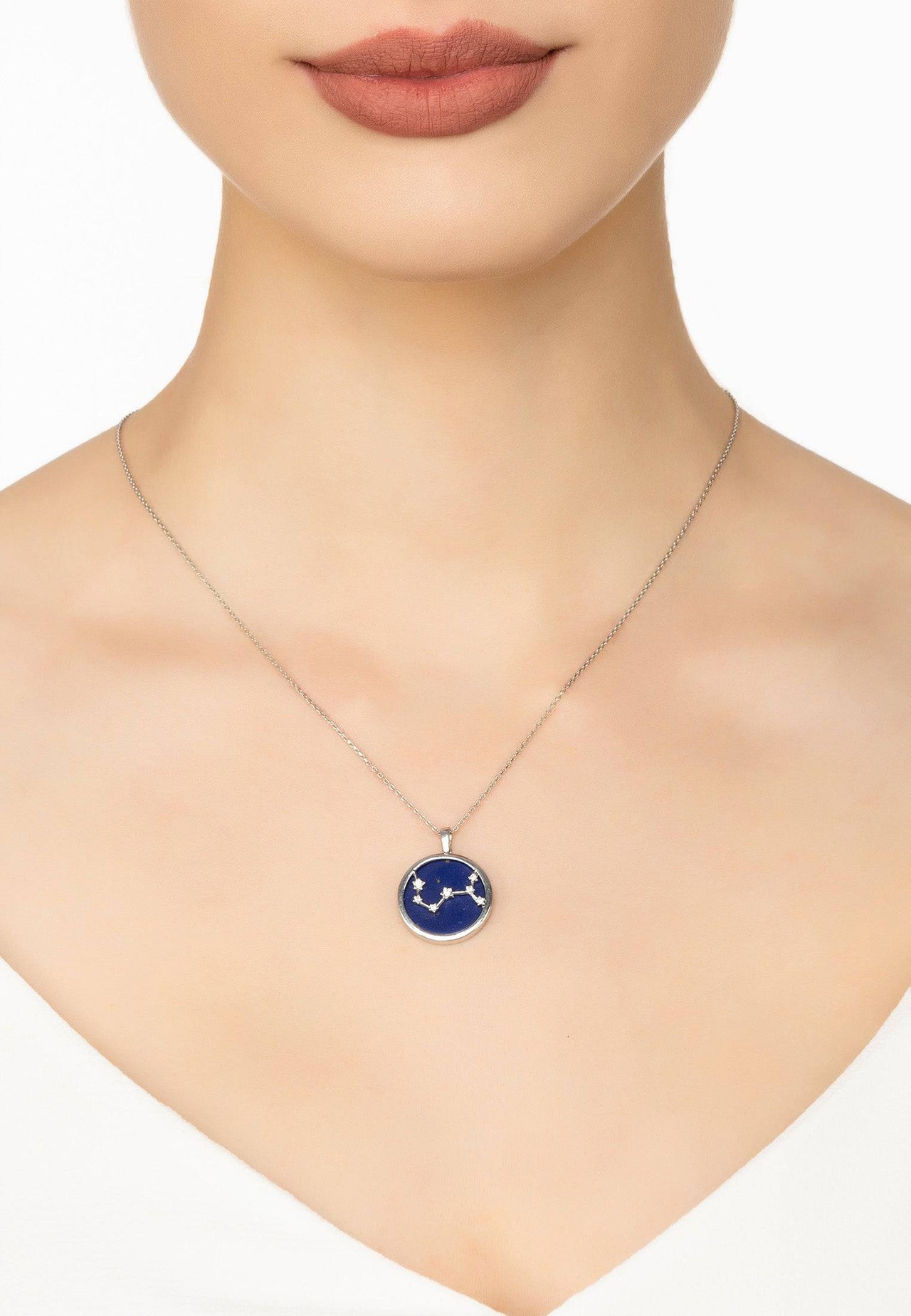 Zodiac Lapis Lazuli Gemstone Star Constellation Pendant Necklace Silver Scorpio -