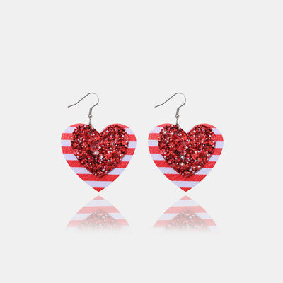 Faux Leather Iron Hook Sequin Heart Earrings - T - 1 COLOR -