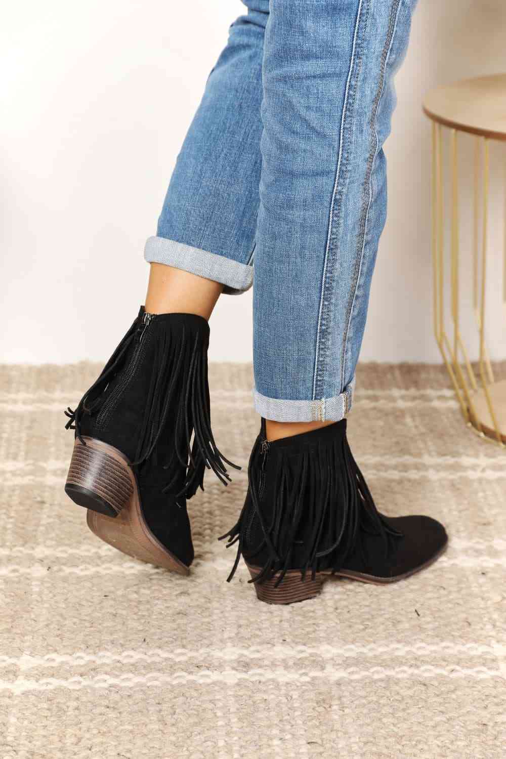 Faux Suede Legend Women's Fringe Cowboy Western Ankle Boots - T - 1 COLOR -