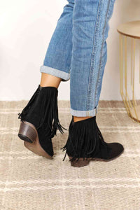 Thumbnail for Faux Suede Legend Women's Fringe Cowboy Western Ankle Boots - T - 1 COLOR -