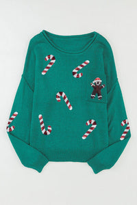 Thumbnail for Sequin Candy Cane Long Sleeve Sweater - T - 1 COLOR -