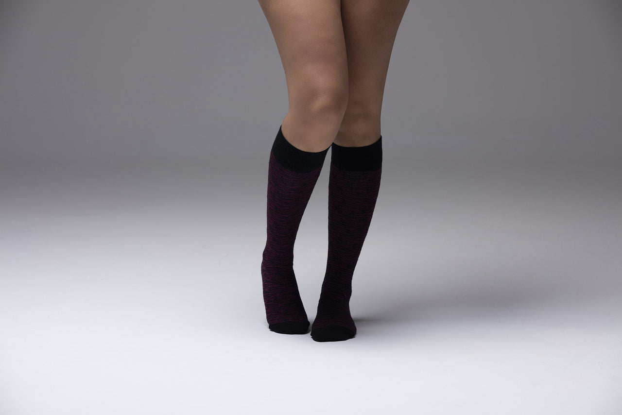 Women's Wine Grizzled Stripe Knee High Socks - 1 COLOR -