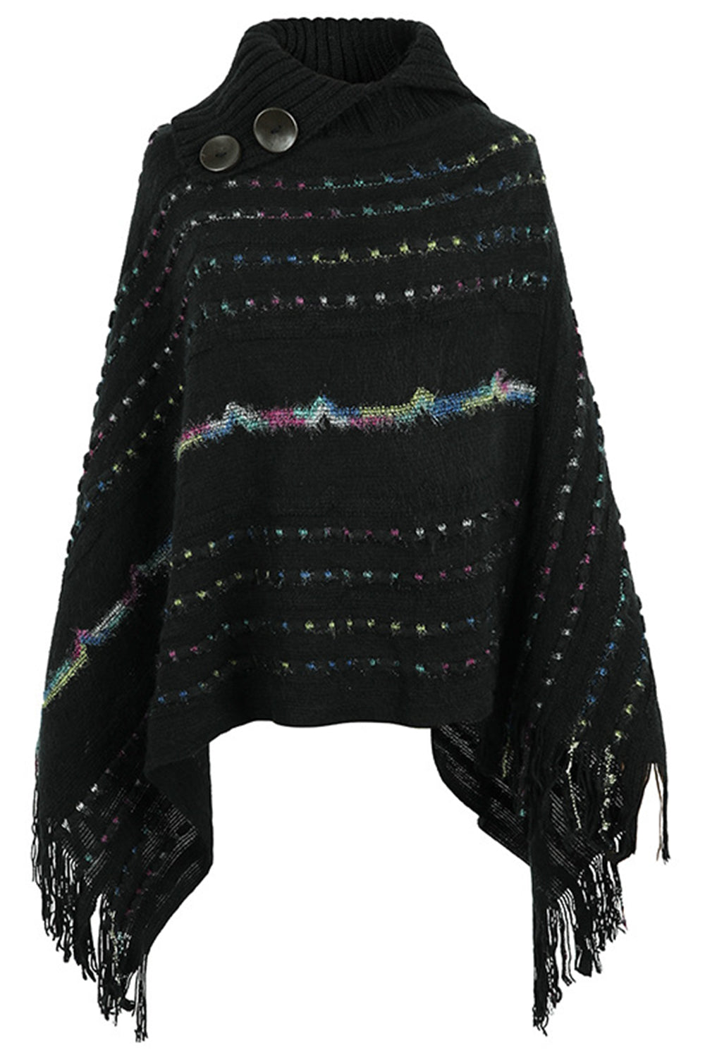 Cloak Sleeve Fringe Detail Poncho - T - 6 COLORS -