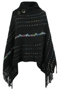 Thumbnail for Cloak Sleeve Fringe Detail Poncho - T - 6 COLORS -