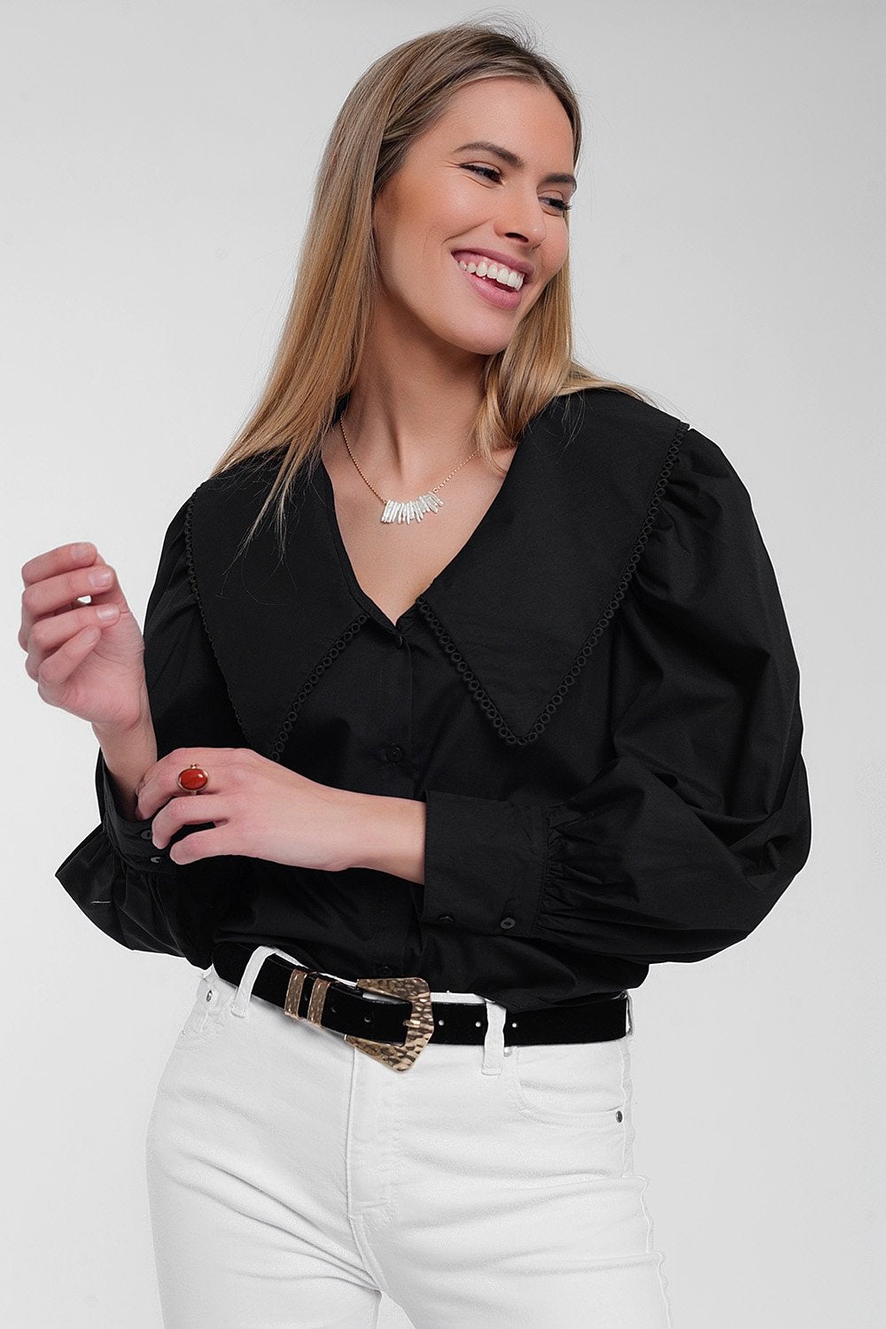 Q2 - Oversized Collared Shirt in Black - 1 COLOR -