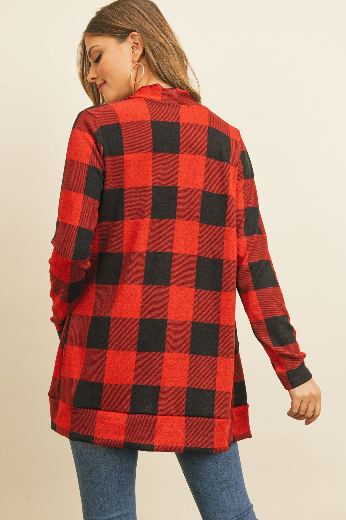 Riah Fashion - Plaid Long Sleeved Front Pocket Open Cardigan - 3 COLORS -