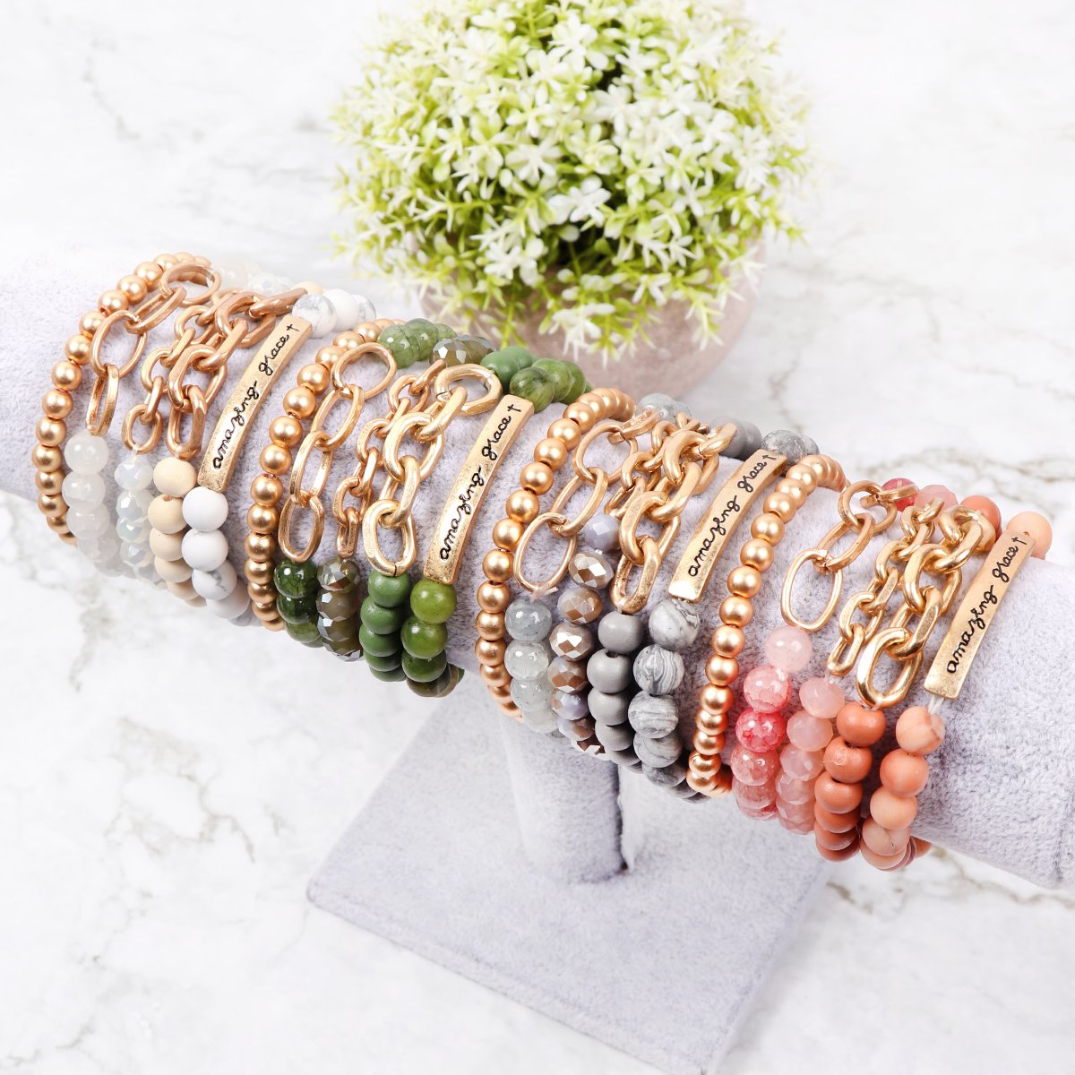 Riah Fashion - "Amazing Grace" Charm Multiline Beaded Bracelet - 8 COLOR STACKS -