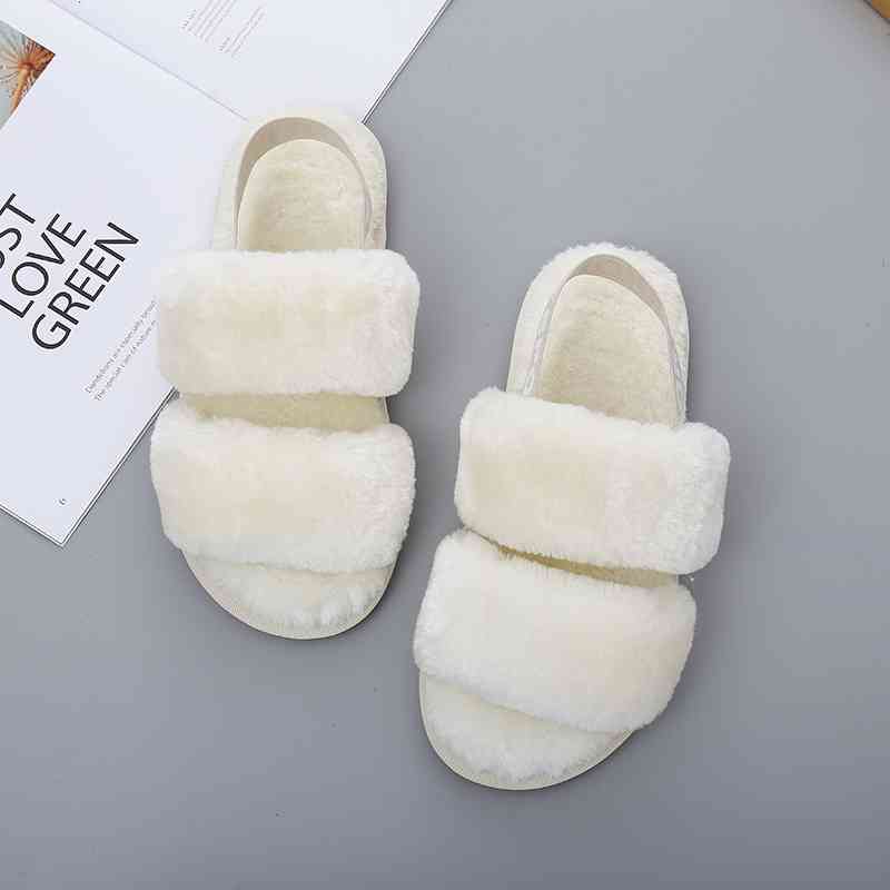 Faux Fur Open Toe Slippers - T - 10 COLORS/PATTERNS -