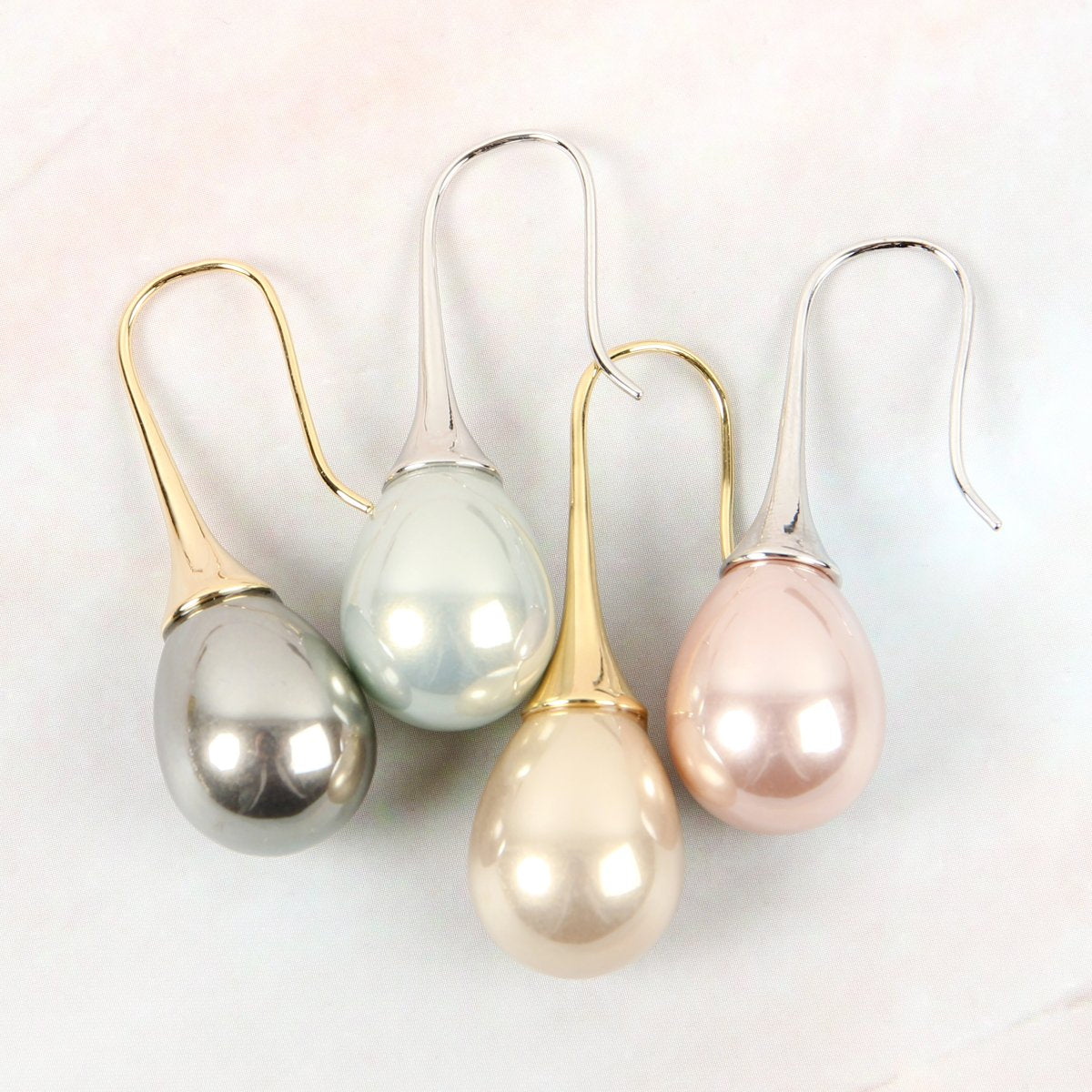 Teardrop Pearl Pull Trough Earrings - 4 COLORS -