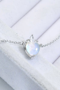 Thumbnail for 925 Sterling Silver Moonstone Heart Pendant Necklace - T - 1 FINISH -