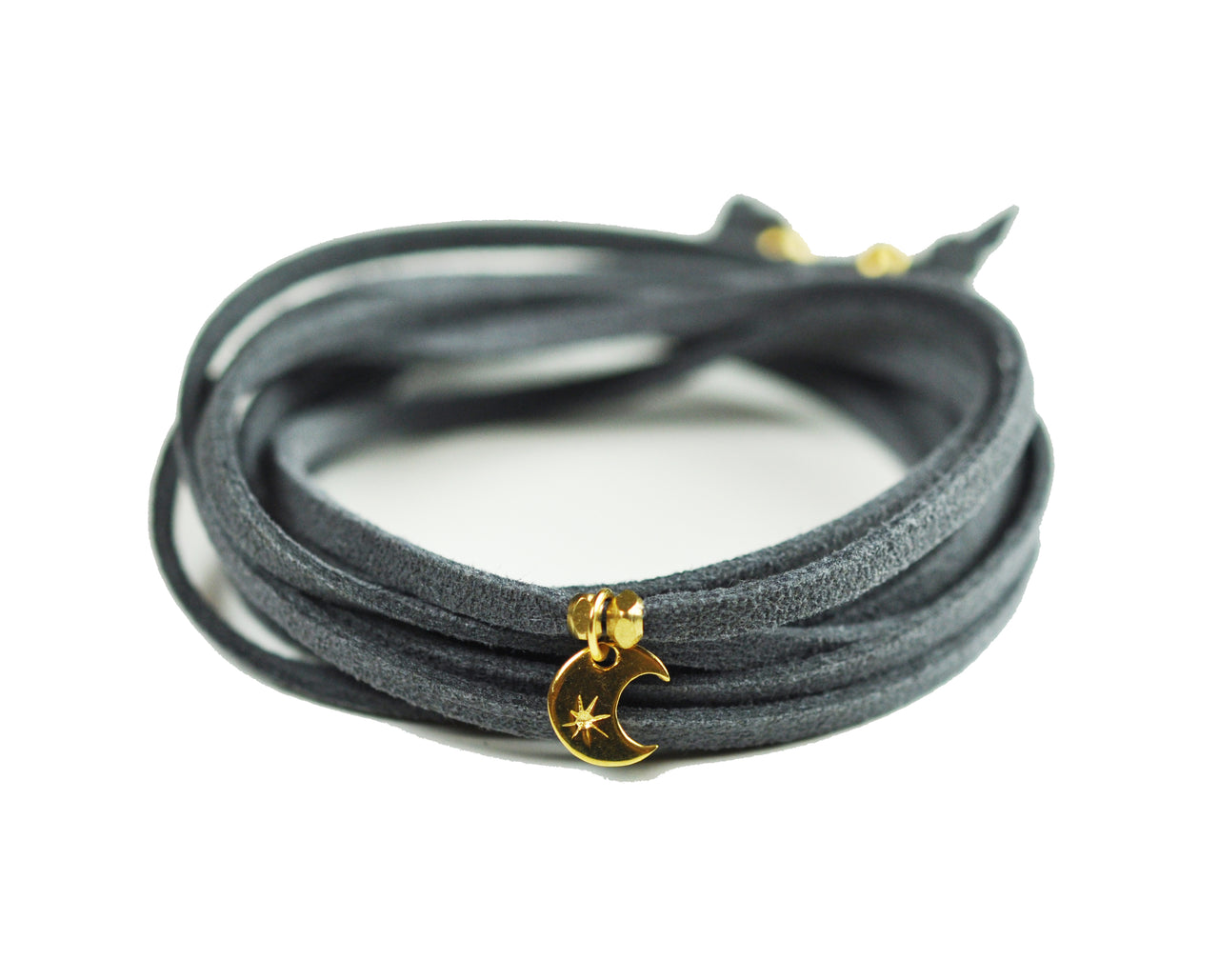 Gena Myint - Crescent Moon Grey Suede Wrap Bracelet / Necklace -