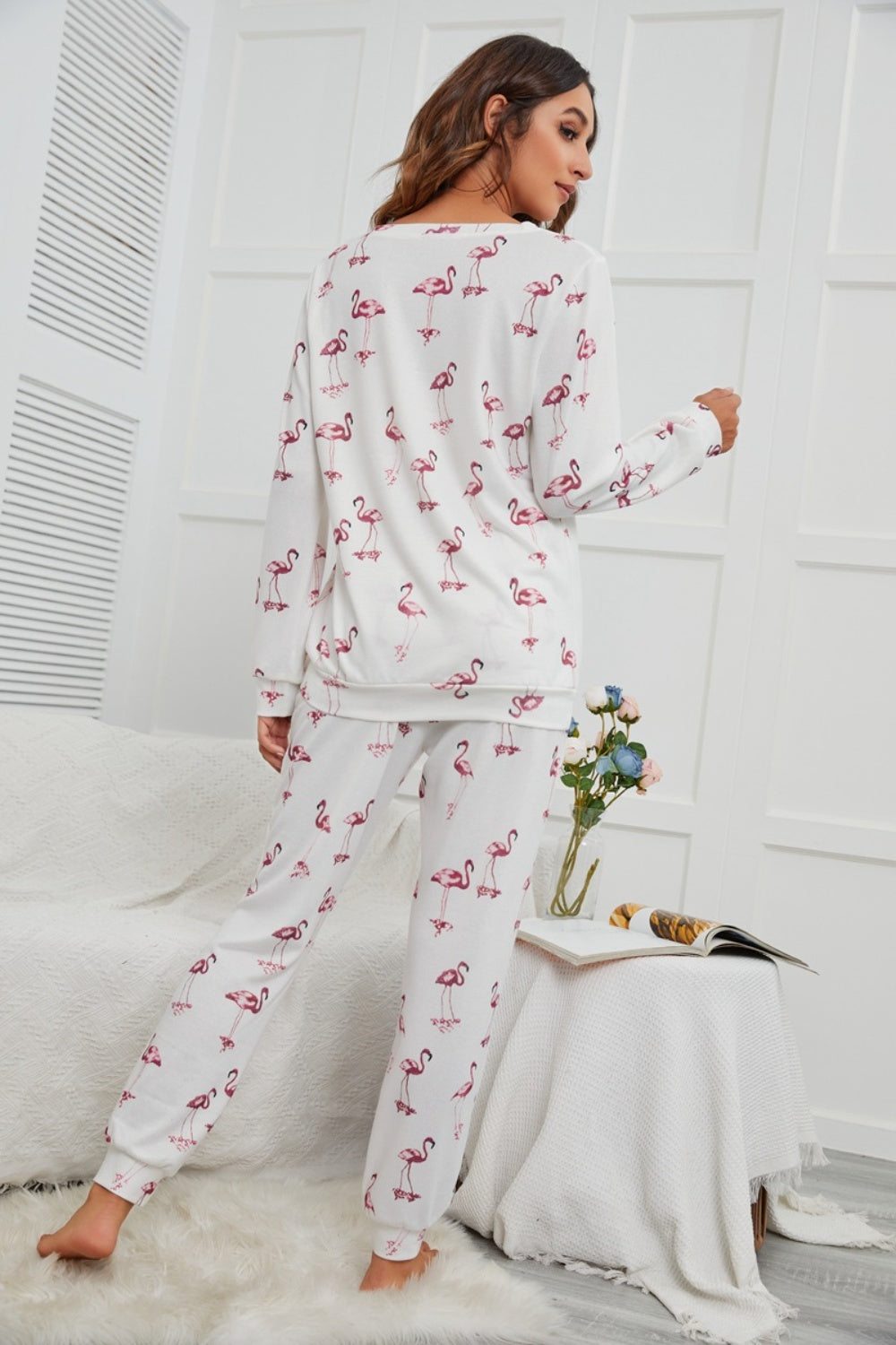 Flamingo Long Sleeve Top and Pants Lounge Set - 2 PCS. - T - 1 COLOR -