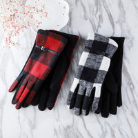 Thumbnail for Riah Fashion - Buffalo Plaid Strap Smart Touch Gloves - 2 COLORS -