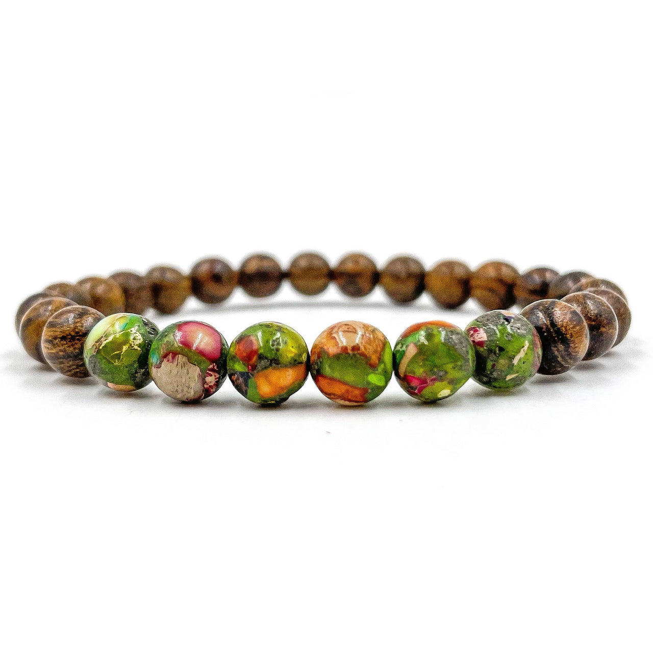 Grove - Rainbow Jasper & Tigerskin Sandalwood Mala Beaded Bracelet -