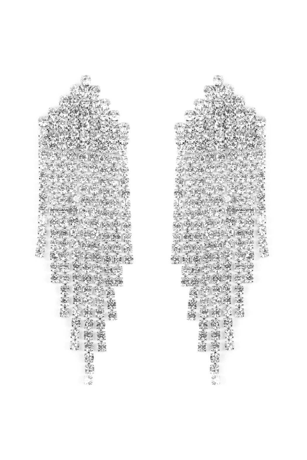 Multi Line Rhinestone Fringe Post Earrings - 2 FINISHES -