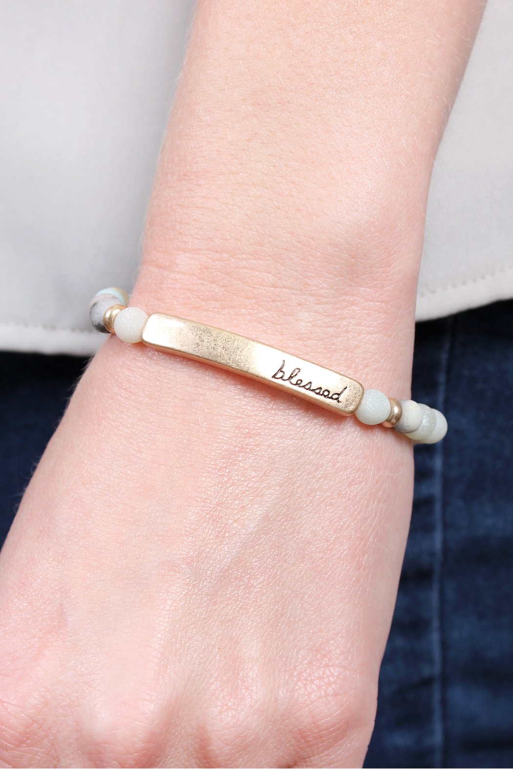 "Blessed" Bar Natural Stone Bracelet - 4 COLORS -