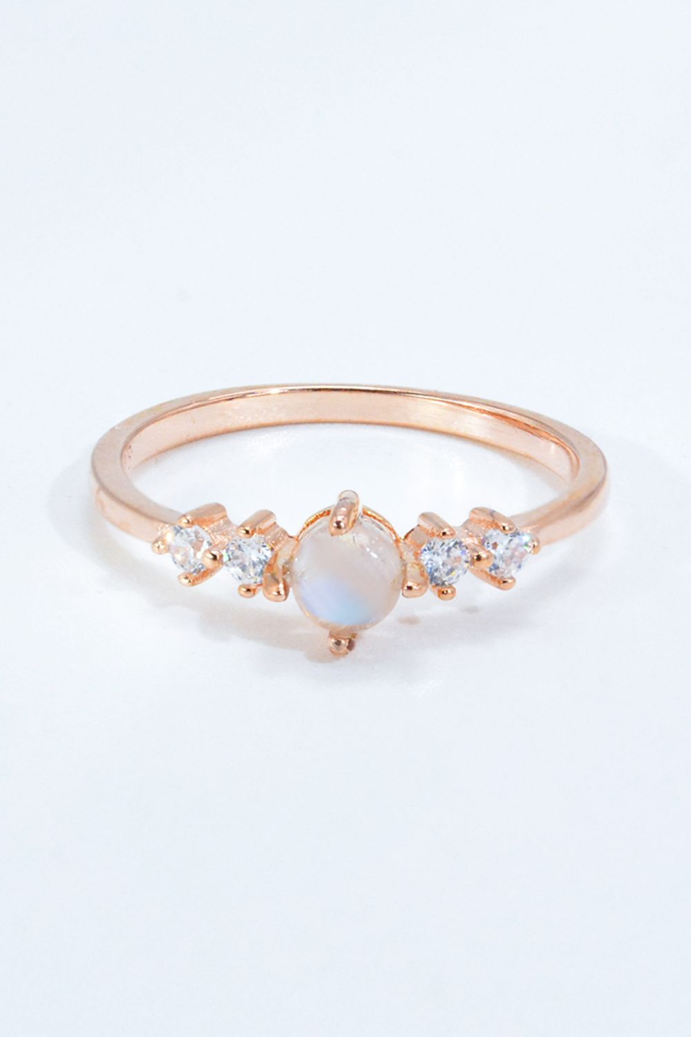 Natural Moonstone and Zircon 18K Rose Gold-Plated Ring - T - SIZES 6 THRU 9 - 1 FINISH -