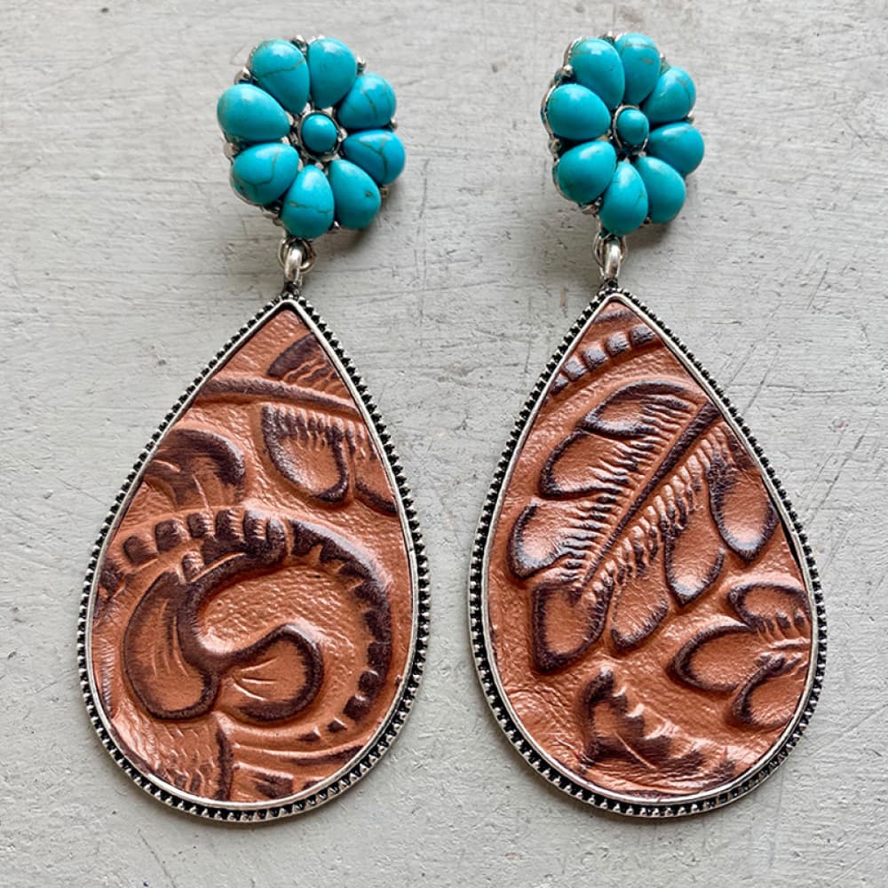 Turquoise Flower Teardrop Earrings - T - 3 STYLES -