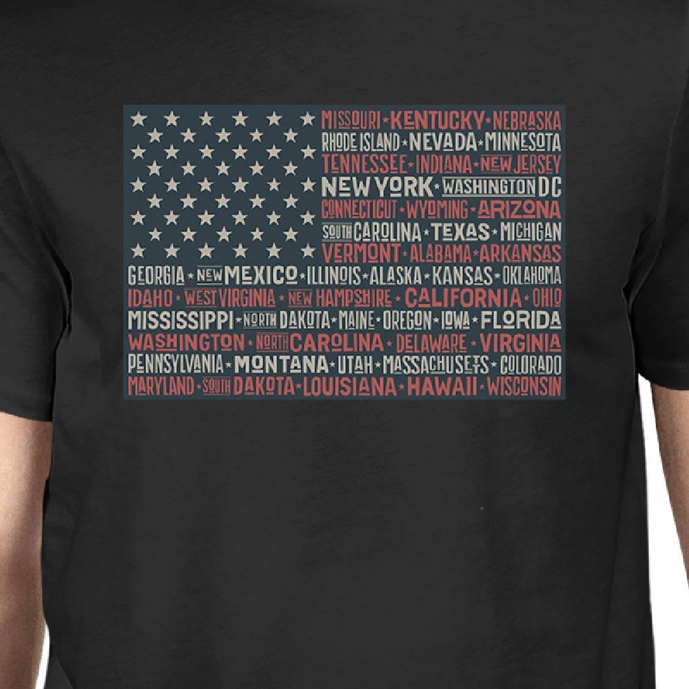 50 States US Flag American Flag Shirt Mens Black Cotton Graphic Tee - 1 COLOR