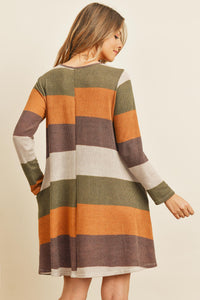 Thumbnail for Riah Fashion - Long Sleeved Rib Stripe Pocket Dress - 3 COLORS -