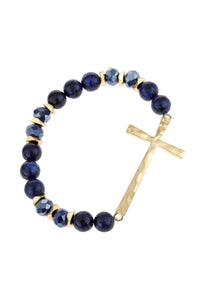 Thumbnail for Riah Fashion - Mix Beads Hammered Cross Bracelet - 9 COLORS -