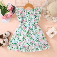 Thumbnail for Girls Floral Bow Detail Frill Trim Dress - T - 5 SIZES - 1 COLOR -