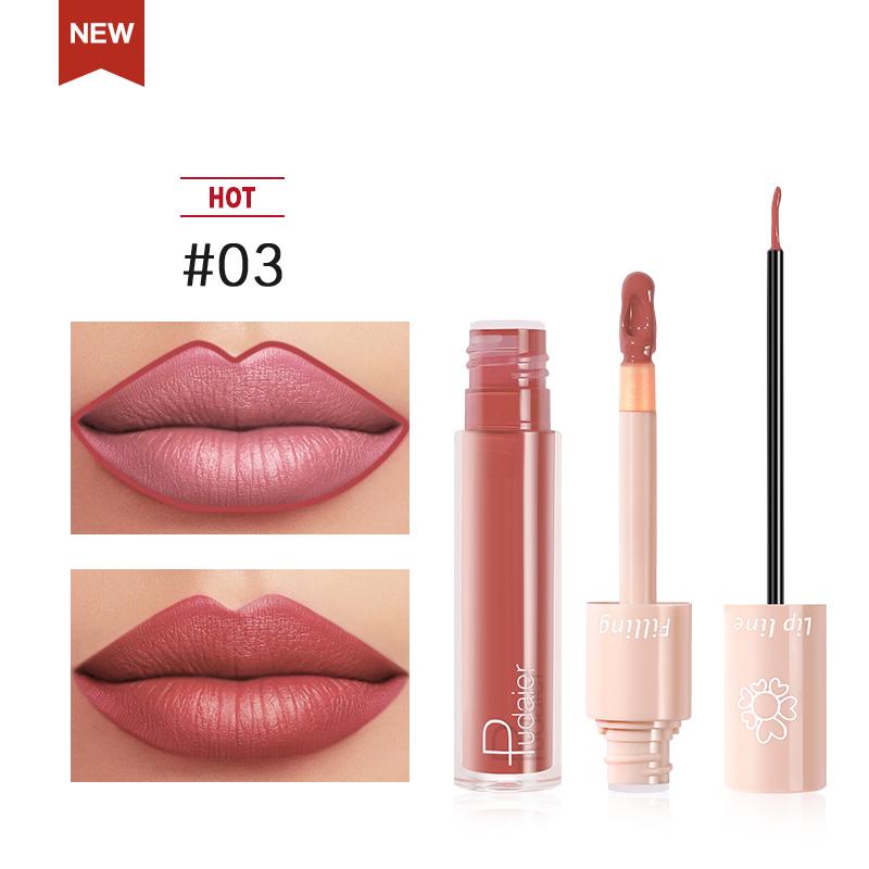 New Pudaier Duo Lip Liner & Matte Liquid Lipstick - Color #03 Brownish Red - 1 COLOR -