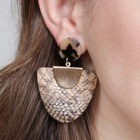 Thumbnail for Snake Skin print - Fan Shape Leather Acrylic Post Earrings - 2 COLORS -