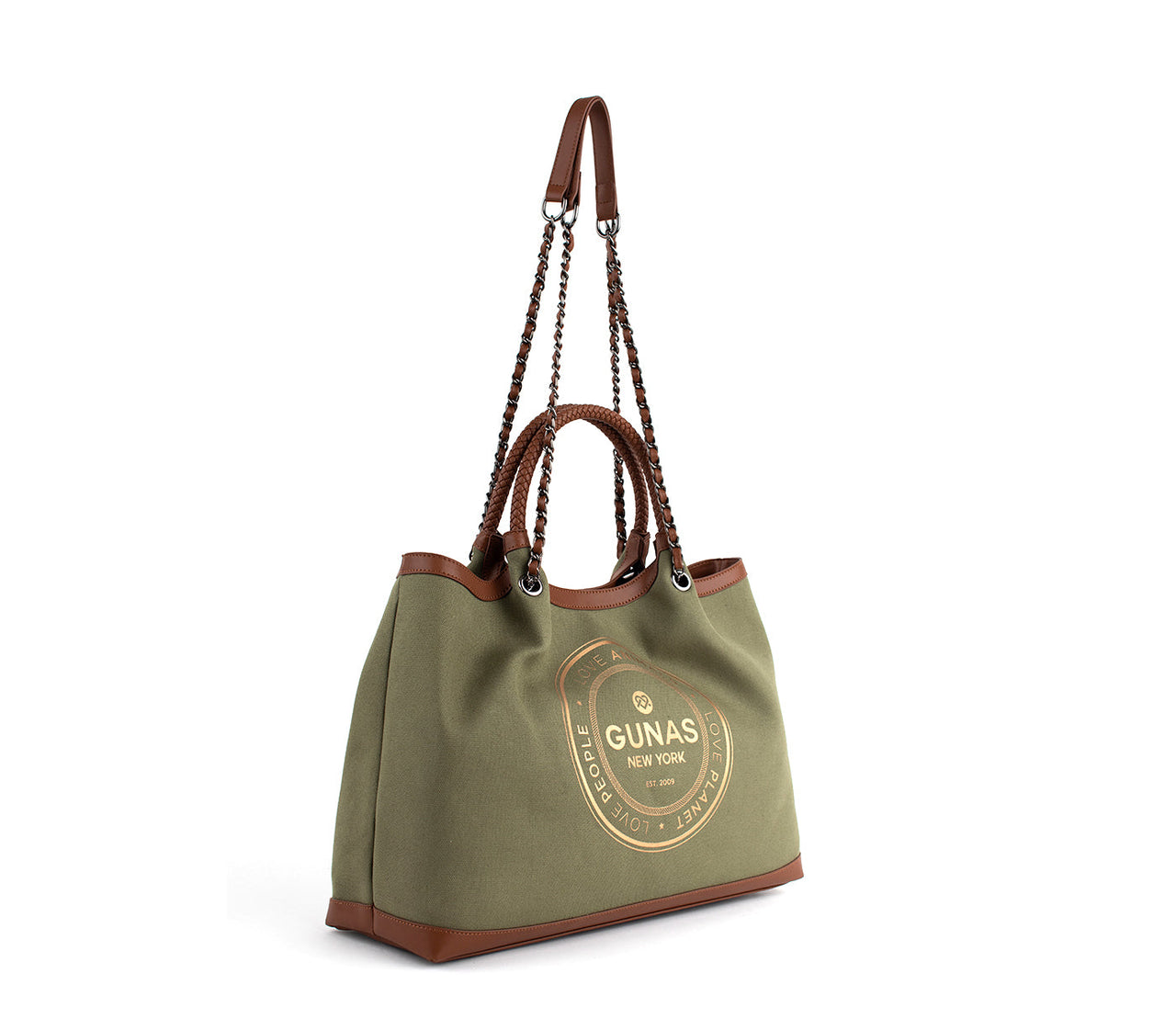 GUNAS NEW YORK - RUTH - Green Vegan Canvas Tote / comes with make-up bag & dust pouch - 1 COLOR -