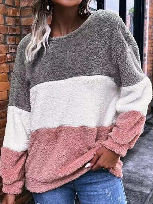 Color Block Round Neck Long Sleeve Sweatshirt - T - 1 COLOR -