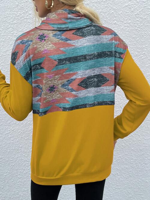 Geometric Drawstring Long-Sleeve Sweatshirt - T - 4 COLORS -